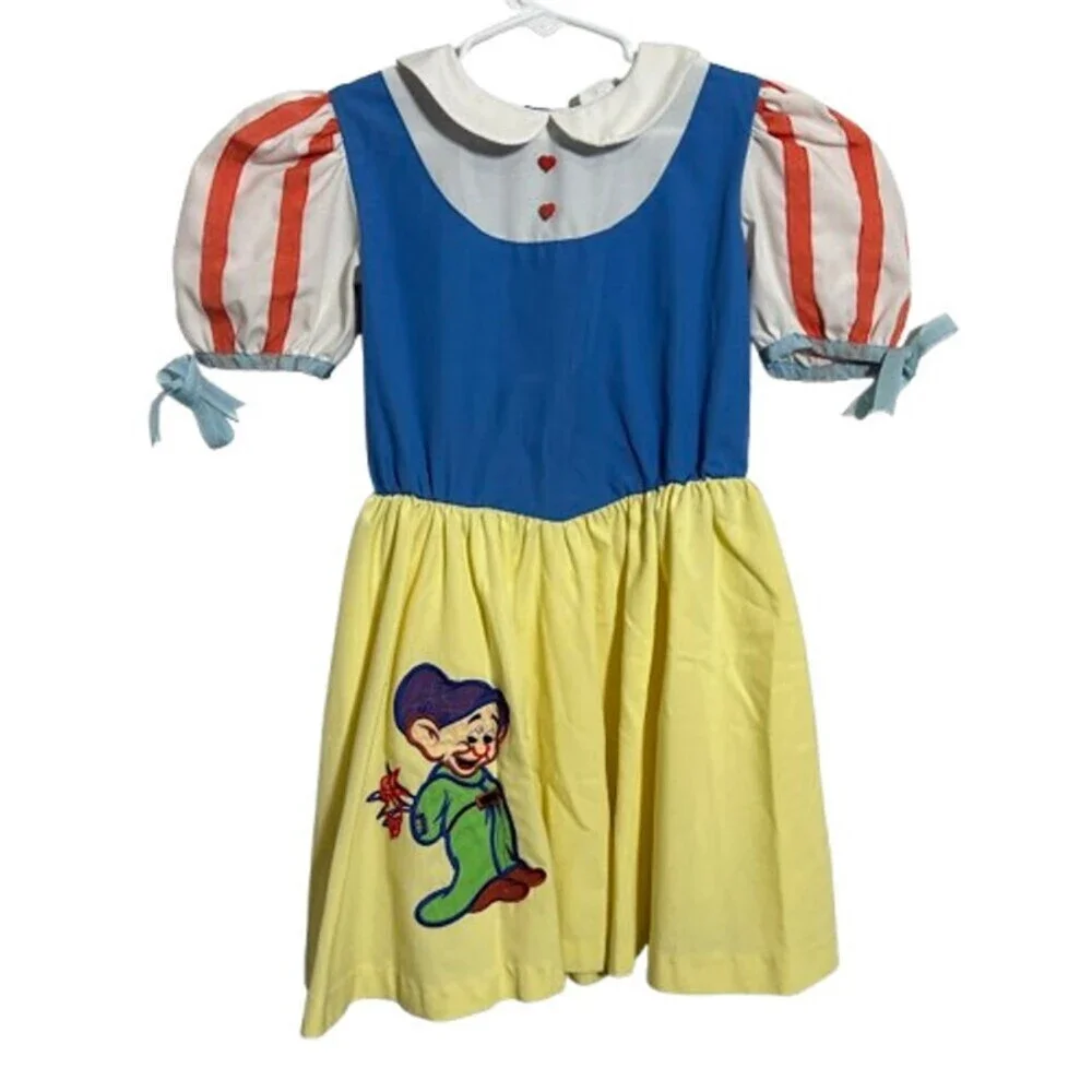 VTG 70s Snow White Costume Girls 6X Disney Wear Embroidered Dopey Dwarf